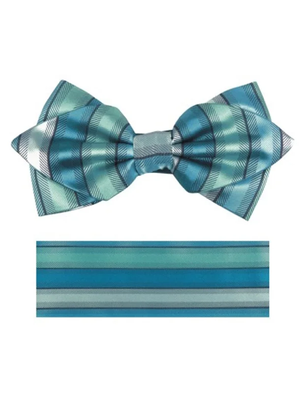 affordable wedding silk tie sets for men-Aqua Green Bow Tie Set