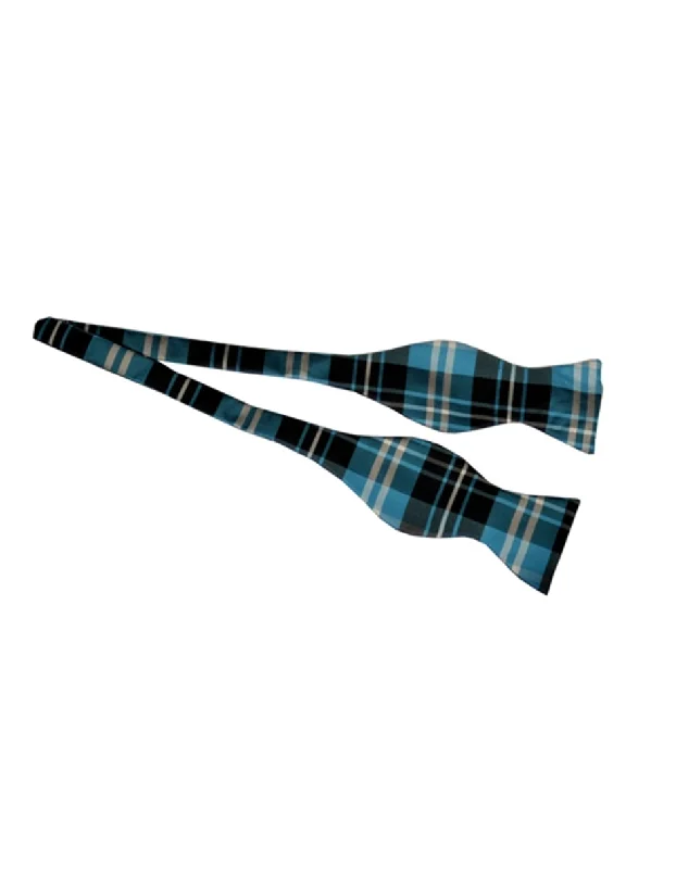 trendy office silk necktie combinations-Aqua Plaid Self-Tie Bow Tie