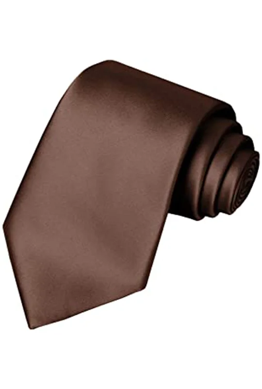 elegant silk necktie sets for wedding parties-Brown Satin Skinny Neck Tie