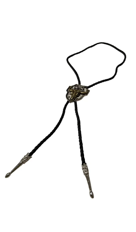 fashionable wedding silk necktie ideas-Bull Skull and Arms Badge Bolo Tie