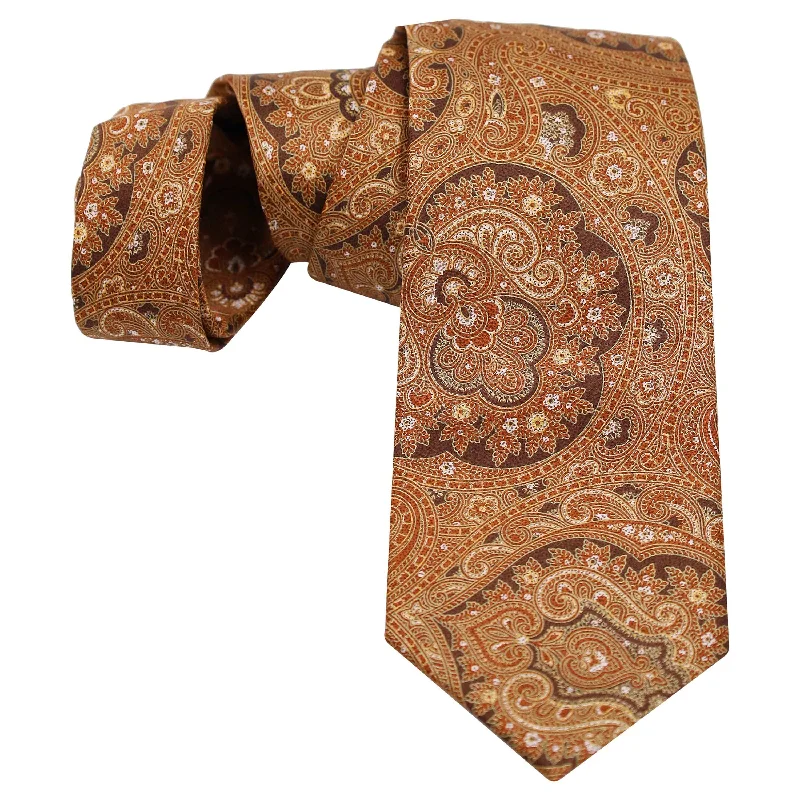 luxury silk bow ties for business wear-BURNT ORANGE ON BLACK PAISLEY SILK TIE