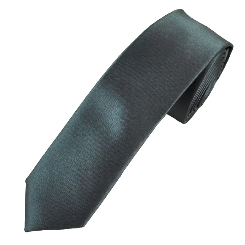 trendy business silk necktie combinations-Charcoal Grey Satin Skinny Neck Tie