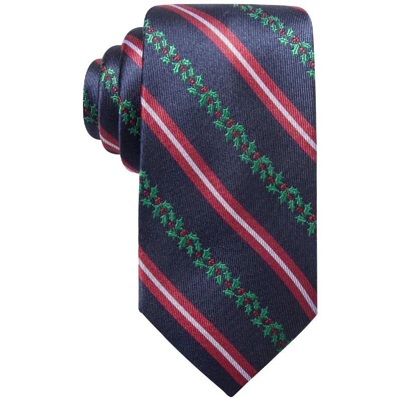 silk necktie designs for professional wear-Club Room Mens Holiday Stripe Self-tied Necktie, Blue, One Size - One Size