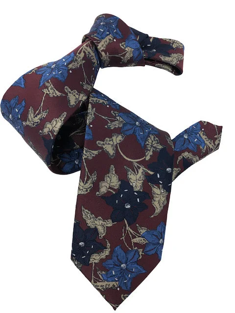 slim-fit silk neckties for office wear-DMITRY 7-Fold Burgundy Floral Italian Silk Tie