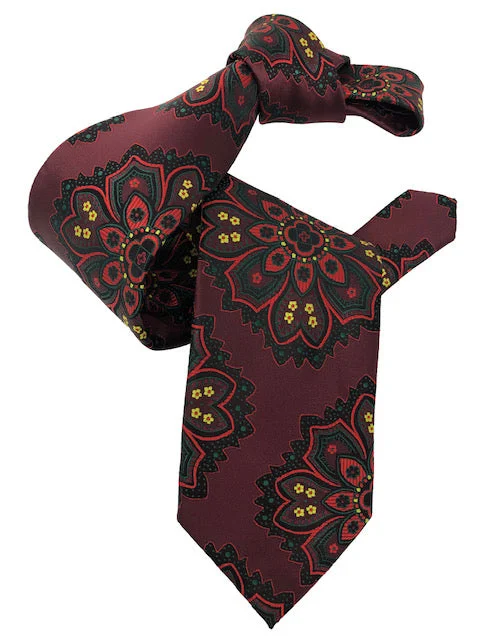 unique wedding silk necktie ideas-DMITRY 7-Fold Burgundy Patterned Italian Silk Tie