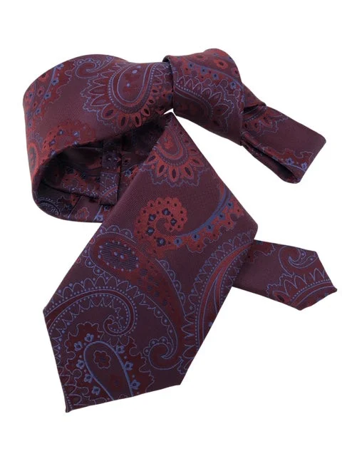 luxury necktie designs for business wear-DMITRY 7-Fold Maroon/Blue Paisley Italian Silk Tie