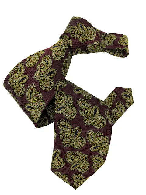 elegant silk necktie designs for office wear-DMITRY 7-Fold Burgundy/Green Paisley Italian Silk Tie