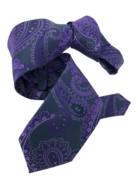 designer silk ties for office wear-DMITRY 7-Fold Purple/Green Paisley Italian Silk Tie