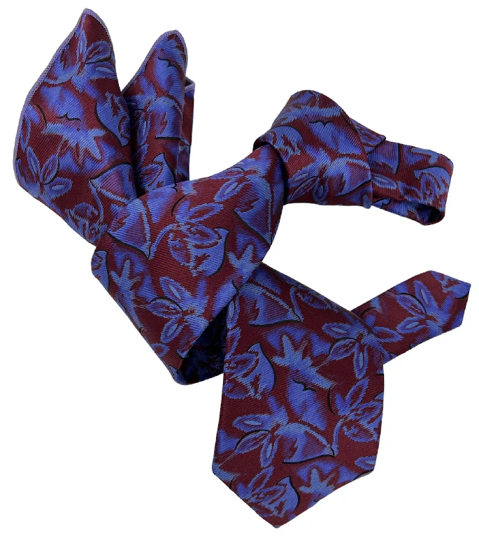 luxurious silk necktie designs for men-DMITRY 7-Fold Men's Brown/Purple Patterned Italian Silk Tie & Pocket Square Set