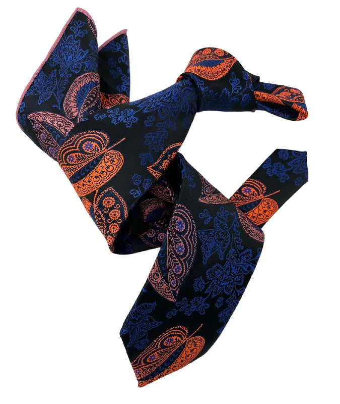 premium silk necktie designs for formal events-DMITRY 7-Fold Men's Navy Patterned Italian Silk Tie & Pocket Square Set