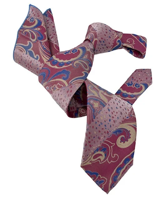 classic wedding necktie colors for men-DMITRY 7-Fold Men's Pink Patterned Italian Silk Tie & Pocket Square Set