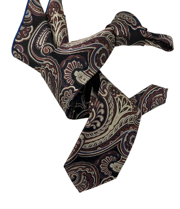 silk necktie designs for office events-DMITRY 7-Fold Men's Copper Patterned Italian Silk Tie & Pocket Square Set