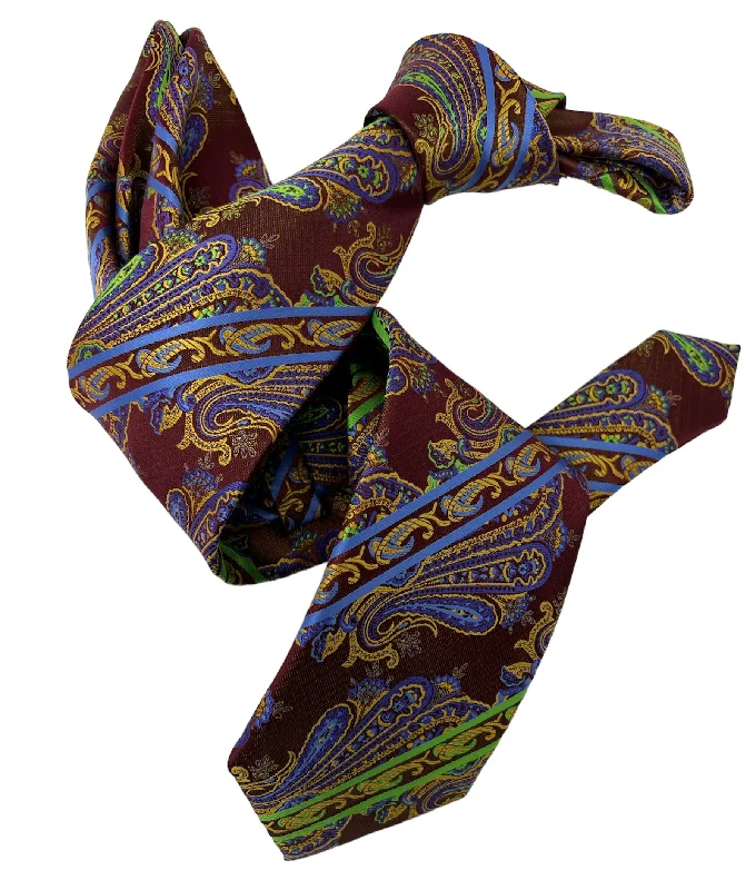 stylish business silk tie designs-DMITRY 7-Fold Men's Brown Patterned Italian Silk Tie & Pocket Square Set