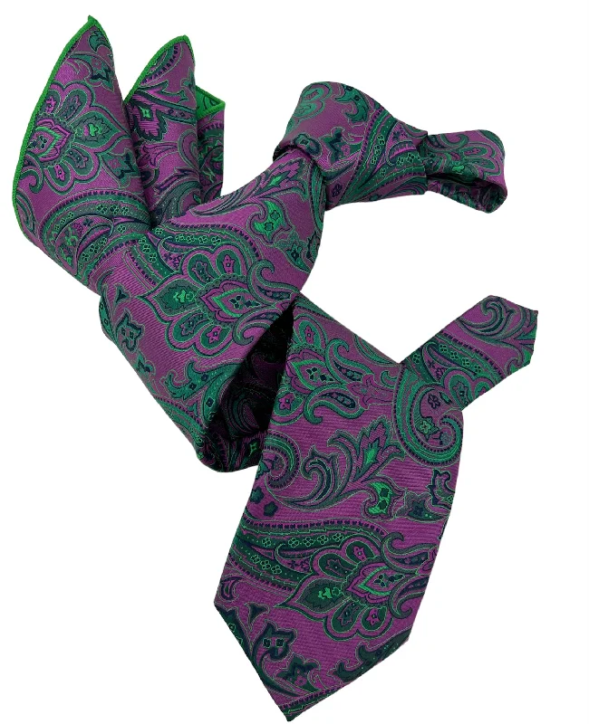 unique silk necktie combinations for weddings-DMITRY 7-Fold Men's Magenta Patterned Italian Silk Tie & Pocket Square Set