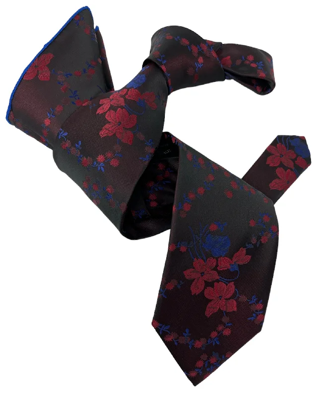 elegant wedding silk necktie designs for men-DMITRY 7-Fold Men's Burgundy Patterned Italian Silk Tie & Pocket Square Set