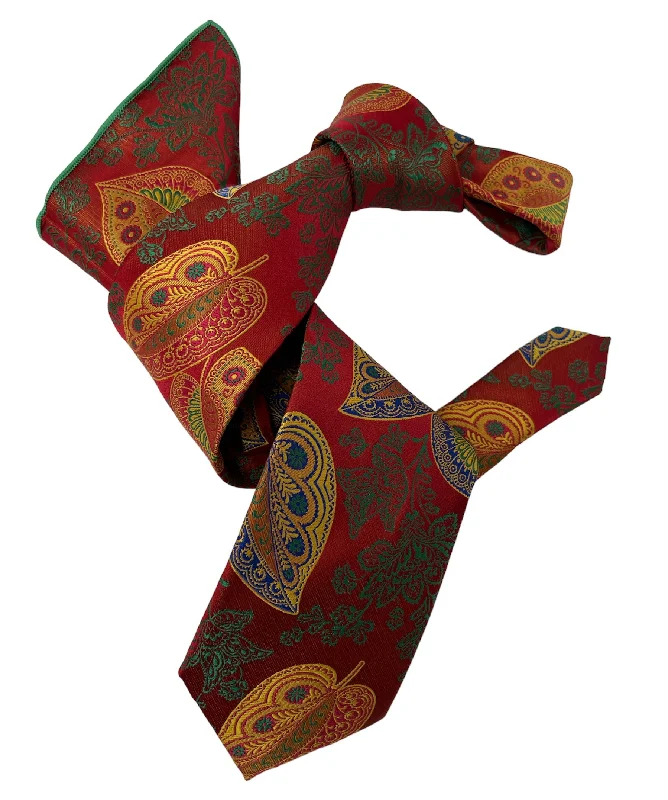 stylish silk necktie designs for formal events-DMITRY 7-Fold Men's Brick Red Patterned Italian Silk Tie & Pocket Square Set