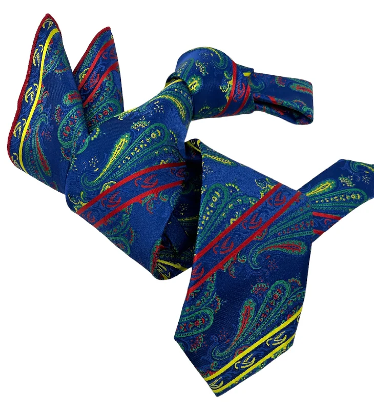 elegant silk necktie colors for weddings-DMITRY 7-Fold Men's Royal Blue Patterned Italian Silk Tie & Pocket Square Set