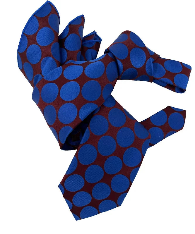 stylish silk necktie sets for office meetings-DMITRY 7-Fold Men's Blue/Brown Polka Dot Italian Silk Tie & Pocket Square Set