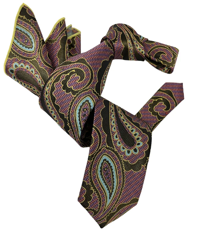 premium wedding silk necktie colors-DMITRY 7-Fold Men's Multi Colored Italian Silk Tie & Pocket Square Set