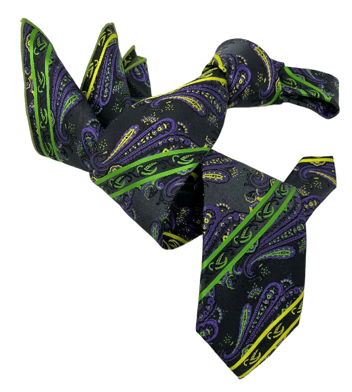 trendy silk necktie designs for weddings-DMITRY 7-Fold Men's Purple Patterned Italian Silk Tie & Pocket Square Set