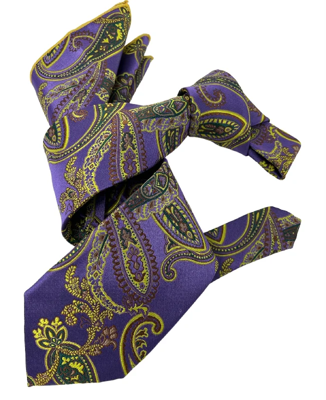 elegant silk necktie combinations for weddings-DMITRY 7-Fold Men's Purple Patterned Italian Silk Tie & Pocket Square Set