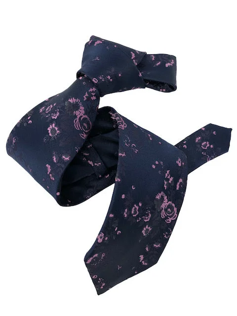 elegant silk necktie sets for wedding parties-DMITRY 7-Fold Navy/Lavender Floral Italian Silk Tie