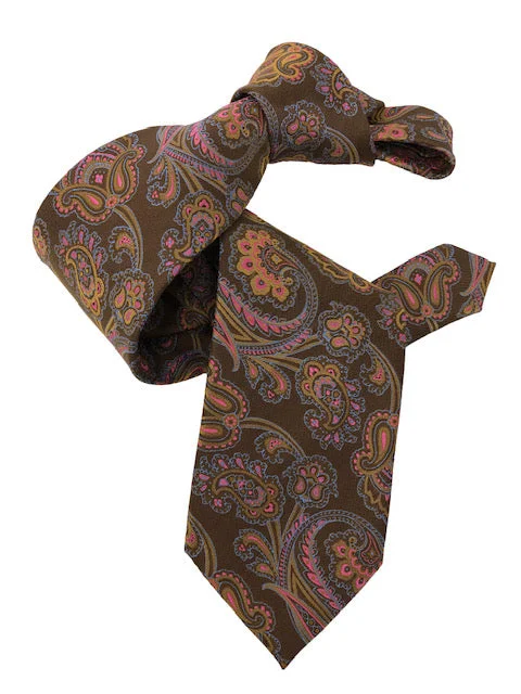 best wedding necktie options for men-DMITRY 7-Fold Brown Patterned Italian Silk Tie