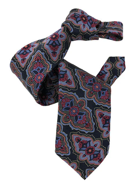 vibrant silk necktie combinations for weddings-DMITRY 7-Fold Navy Patterned Italian Silk Tie