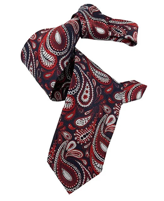 modern office silk tie designs for men-DMITRY 7-Fold Red Patterned Italian Silk Tie