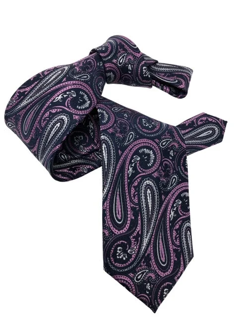 stylish office silk necktie combinations-DMITRY 7-Fold Navy/Purple Paisley Italian Silk Tie