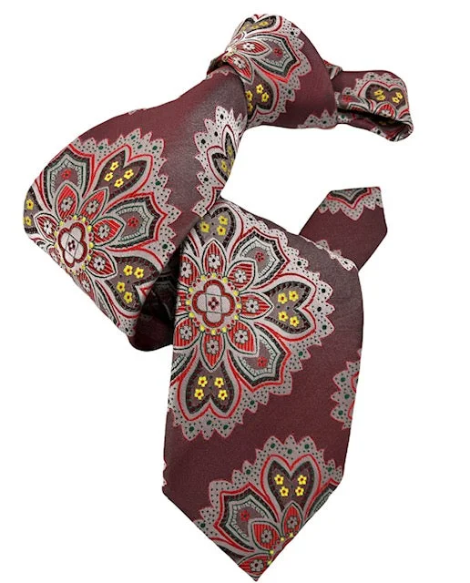 business silk tie options for formal events-DMITRY 7-Fold Red Patterned Italian Silk Tie