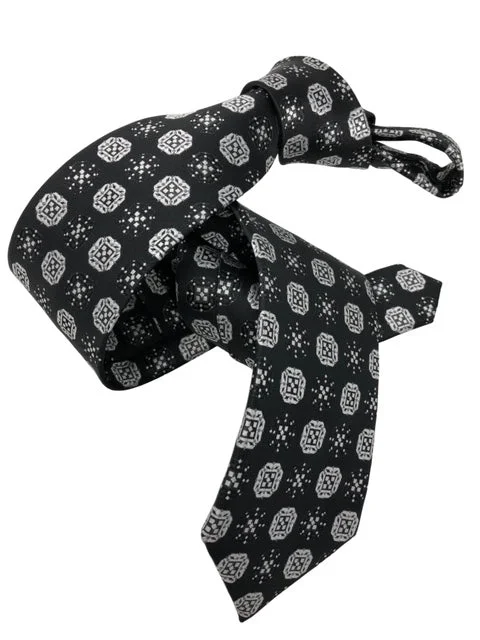 silk necktie designs for professional wear-DMITRY Men's Black Patterned Italian Silk Tie