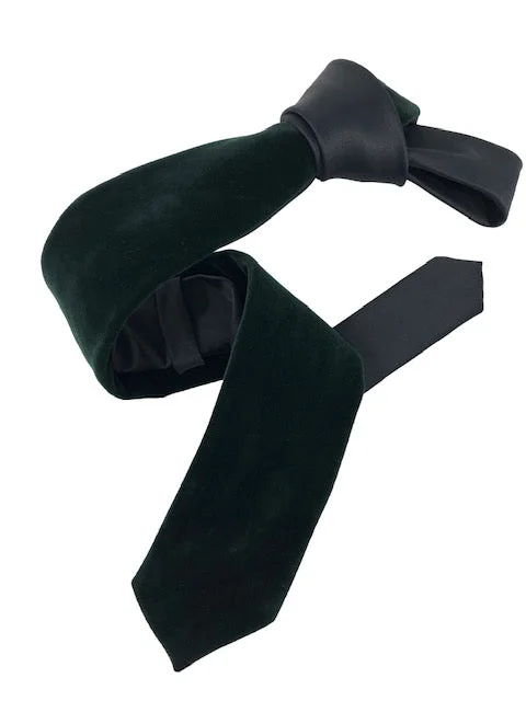 high-end silk wedding tie options-DMITRY Deep Green Velvet Italian Semi Skinny Tie