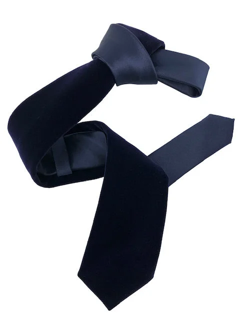 modern office silk tie designs for men-DMITRY Navy Velvet Italian Semi Skinny Tie