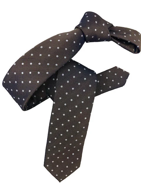 business silk tie options for formal events-DMITRY Taupe Polka Dot Italian Silk Skinny Tie