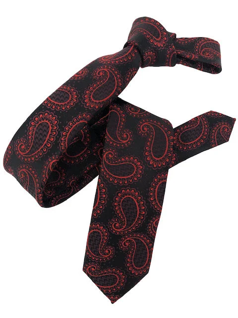 silk necktie designs for professional wear-DMITRY Red/Black Paisley Italian Silk Skinny Tie