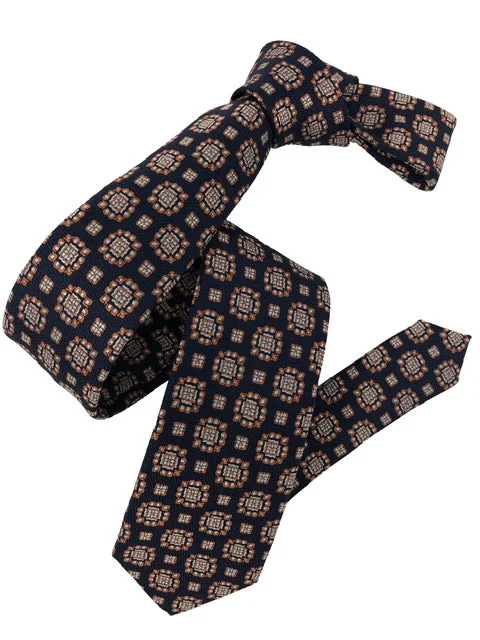 vibrant silk necktie options for business wear-DMITRY Navy Patterned Italian Silk Skinny Tie