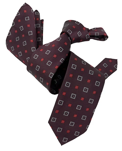 stylish silk necktie combinations for weddings-DMITRY Men's Maroon Patterned Italian Silk Tie & Pocket Square Set