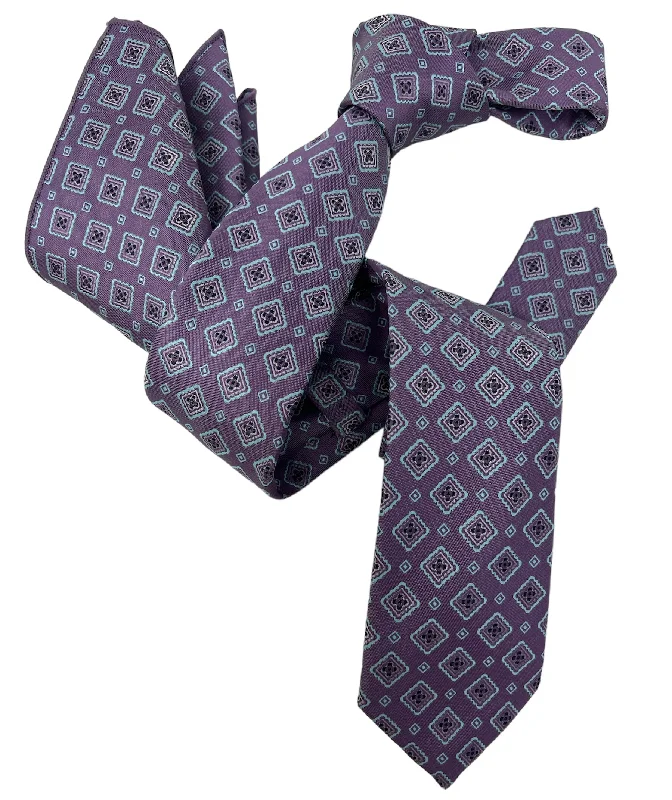 colorful silk necktie ideas for formal events-Dmitry Men's Purple Patterned Italian Silk Semi Skinny Tie & Pocket Square Set