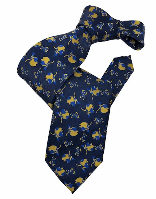 high-quality silk necktie sets for men-DMITRY Men's Navy Floral Italian Silk Tie