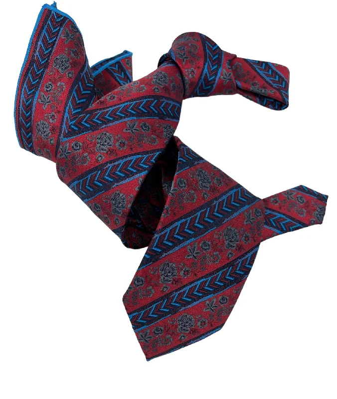 luxury silk wedding tie sets-DMITRY Men's Red Patterned Italian Silk Tie & Pocket Square Set