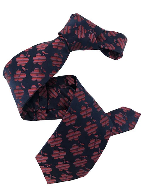 trendy wedding necktie colors for men-DMITRY Men's Navy Patterned Italian Silk Tie