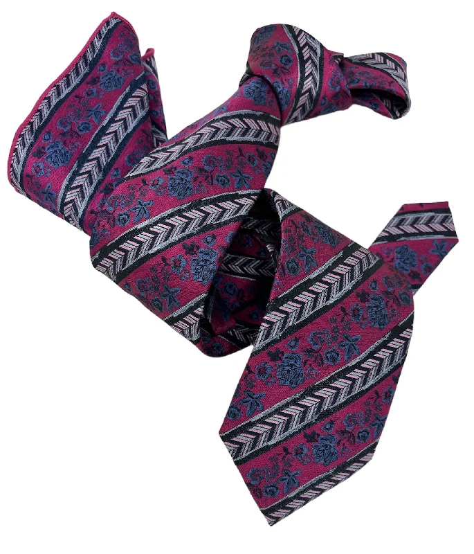 stylish patterned neckties for weddings-DMITRY Men's Magenta Patterned Italian Silk Tie & Pocket Square Set