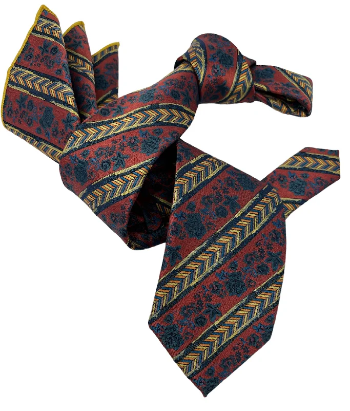 affordable slim silk ties for men-DMITRY Men's Burnt Red Patterned Italian Silk Tie & Pocket Square Set