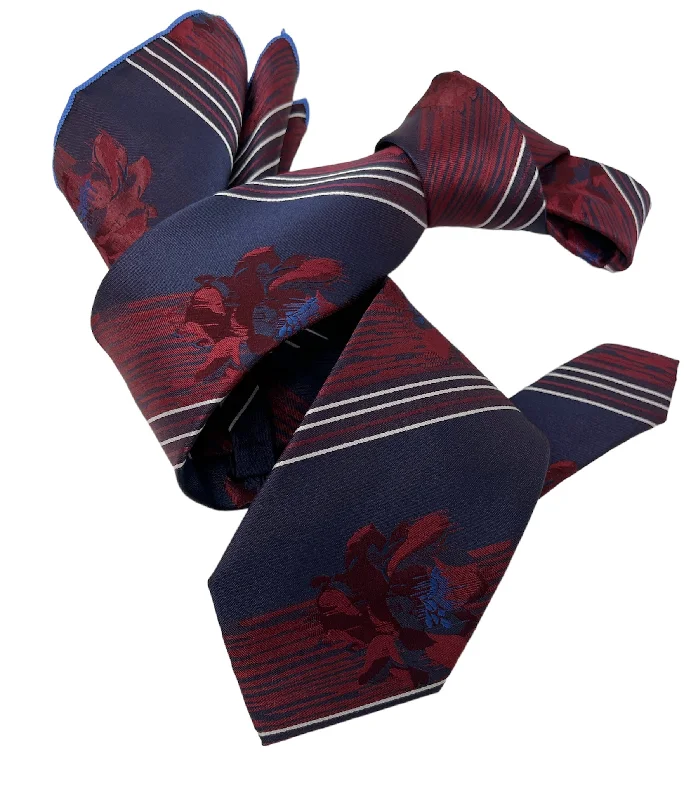 modern silk necktie designs for business wear-DMITRY Men's Burgundy Patterned Italian Silk Tie & Pocket Square Set