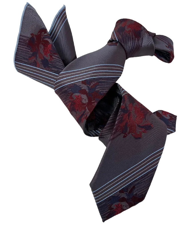 silk necktie designs for office events-DMITRY Men's Iridescent Burgundy Patterned Italian Silk Tie & Pocket Square Set