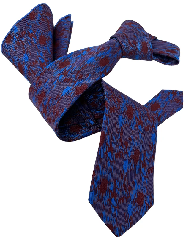 luxurious silk ties for wedding parties-DMITRY Men's Blue/Burgundy Patterned Italian Silk Tie & Pocket Square Set