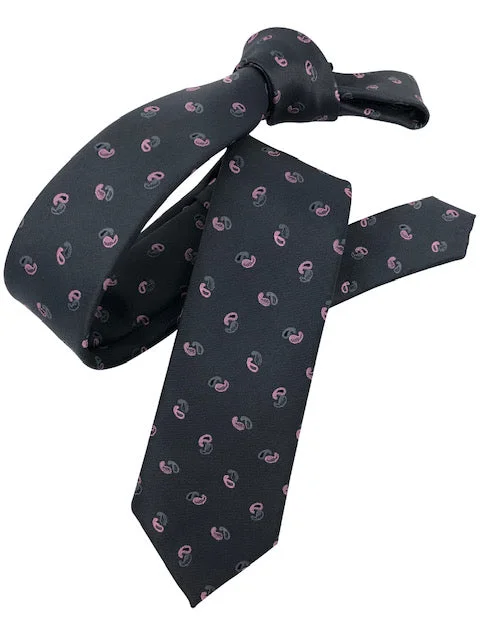 classic silk necktie patterns for weddings-DMITRY Men's Grey/Pink Patterned Italian Silk Skinny Tie