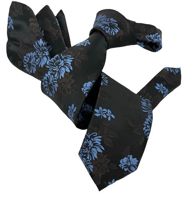 premium office silk necktie ideas-DMITRY Men's Brown Floral Italian Silk Tie & Pocket Square Set