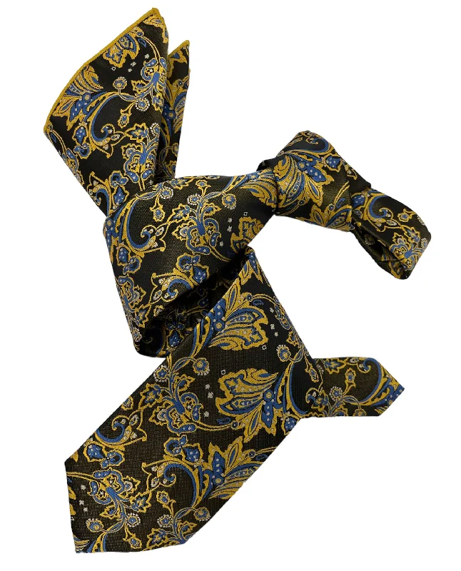 luxury necktie sets for office wear-DMITRY Men's Bronze Patterned Italian Silk Tie & Pocket Square Set